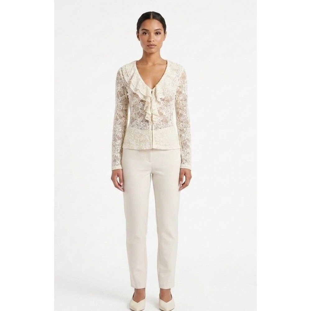 Bardot Ivory Lace Deep V Long Sleeve Top Fairy Whimsical Women’s XS